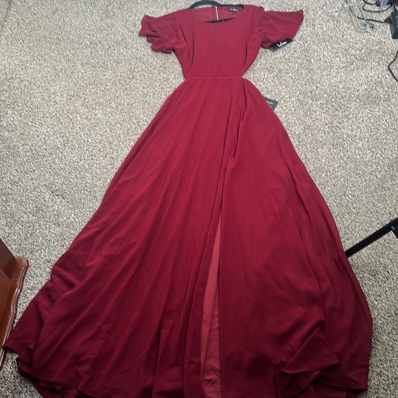 Lulus burgundy cut out waist maxi dress size small new bridesmaid - Picture 5 of 11